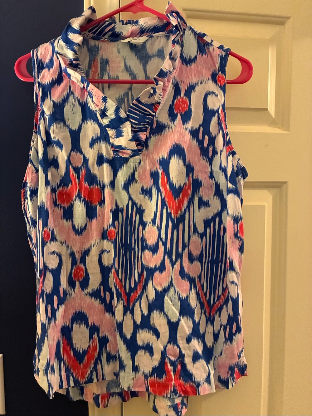 crown & ivy Sleeveless Ruffle V-Neck Top - Blue, Pink & Red